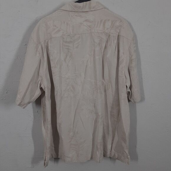 Caribbean Adult Mens XL Beige Silk Cotton Short Sleeve Floral Hawaiin Shirt - Picture 6 of 8